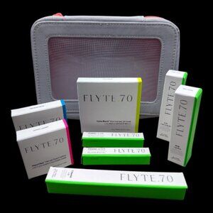 Flyte 70 8PC Makeup Bundle w/Cosmetic Travel Bag in Grey/Neon Coral (NEW)